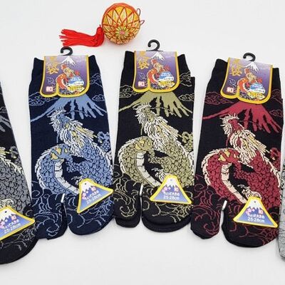 Calcetines Tabi Japoneses en Algodón y Estampado de Dragón Talla Fr 40 - 45
