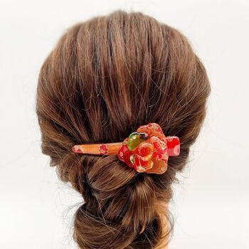 Small Japanese hair flower clip with chirimen fabric and resin 3