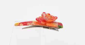 Small Japanese hair flower clip with chirimen fabric and resin 7