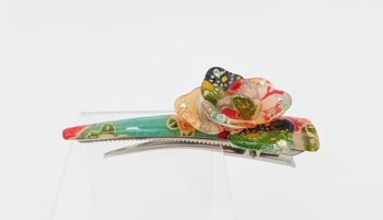 Small Japanese hair flower clip with chirimen fabric and resin 9