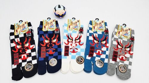 Chaussettes Japonaises Tabi en Coton et Motif Tête Kabuki & Damier Taille Fr 40 - 45