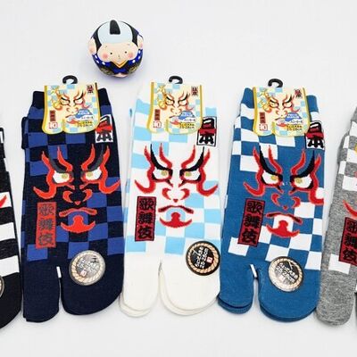 Japanische Tabi-Socken aus Baumwolle und Kabuki- und Schachbrettkopfmuster Größe Fr 40 - 45