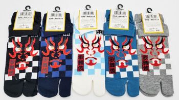 Chaussettes Japonaises Tabi en Coton et Motif Tête Kabuki & Damier Taille Fr 40 - 45 7