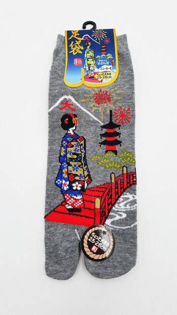 Chaussettes Japonaises Tabi en Coton et Motif Geisha & Pont Made In Japan Taille Fr 40 - 45 4