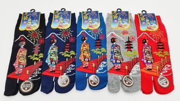 Chaussettes Japonaises Tabi en Coton et Motif Geisha & Pont Made In Japan Taille Fr 40 - 45 9