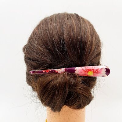 Chirimen Japanese fabric hairpin and floral patterned resin