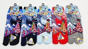 Chaussettes Japonaises Tabi en Coton et Motif Geisha Taille Fr 40 - 45 8