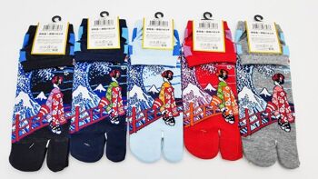 Chaussettes Japonaises Tabi en Coton et Motif Geisha Taille Fr 40 - 45 9