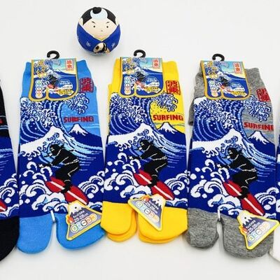 Tabi-Socken aus japanischer Baumwolle, Surfmuster für Ninja-Olympische Spiele, Größe Fr 40–45