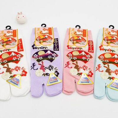 Japanese Cotton Tabi Socks with Rabbit & Fan Pattern Size Fr 34 - 40