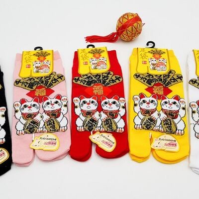 Japanische Tabi-Socken aus Baumwolle und Maneki-Neko-Chance-Muster Größe Fr 34-40