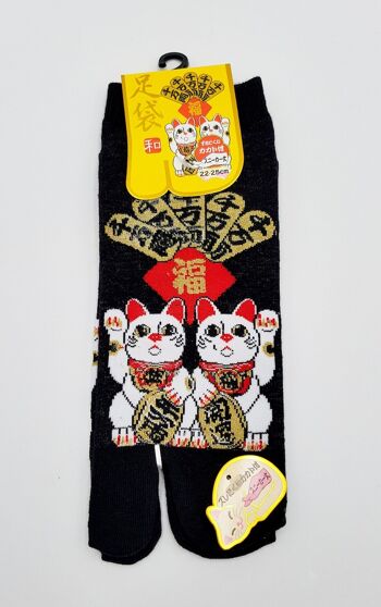 Chaussettes Japonaises Tabi en Coton et Motif Maneki Neko Chance Taille Fr 34-40 2