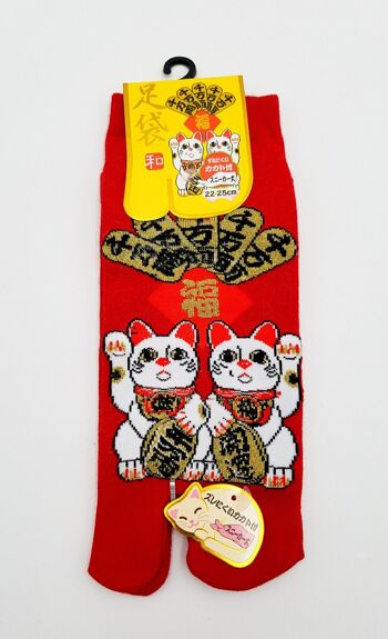 Chaussettes Japonaises Tabi en Coton et Motif Maneki Neko Chance Taille Fr 34-40 5