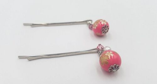 Japanese hair bar with pearl, hair accessory - Pink