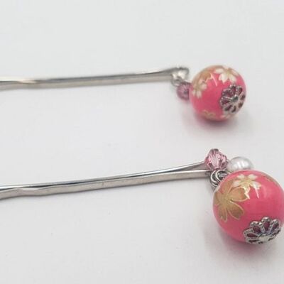 Japanese hair bar with pearl, hair accessory - Pink