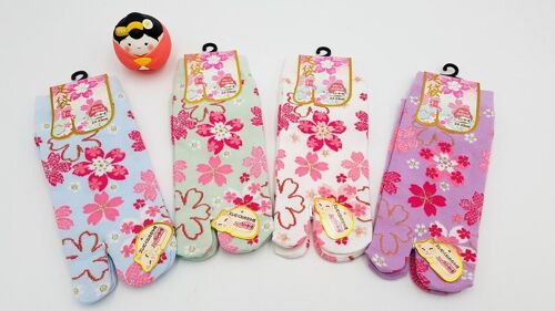 Chaussettes Japonaises Tabi en Coton et Motif Pluie de Fleurs de Sakura Taille Fr 34 - 40
