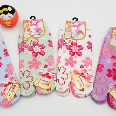 Tabi-Socken aus japanischer Baumwolle mit Sakura-Blumenregenmuster Größe Fr 34–40