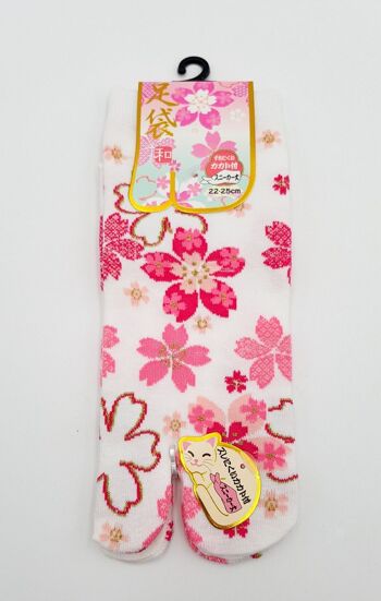 Chaussettes Japonaises Tabi en Coton et Motif Pluie de Fleurs de Sakura Taille Fr 34 - 40 5