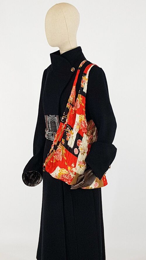 Shibori Tote Bag Washable and Reusable Handmade in Japan, Shopping Bag Durable Bulk Bag Floral Patterns - Red