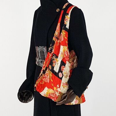 Shibori Tote Bag Washable and Reusable Handmade in Japan, Shopping Bag Durable Bulk Bag Floral Patterns - Red