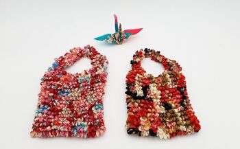 Shibori Tote Bag Washable and Reusable Handmade in Japan, Shopping Bag Durable Bulk Bag Floral Patterns - Red 5