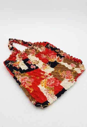 Shibori Tote Bag Washable and Reusable Handmade in Japan, Shopping Bag Durable Bulk Bag Floral Patterns - Red 6