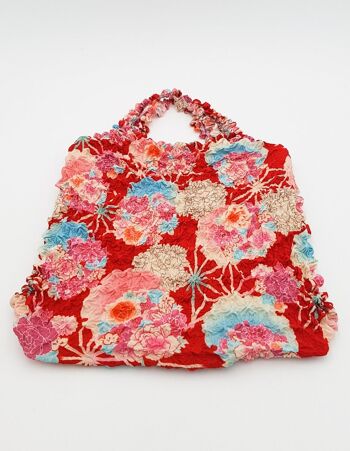 Shibori Tote Bag Washable and Reusable Handmade in Japan, Shopping Bag Durable Bulk Bag Floral Patterns - Red 7