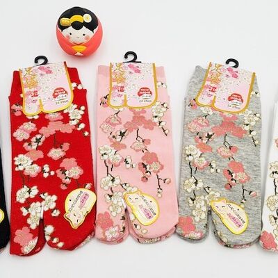 Chaussettes Japonaises Tabi courtes en coton motif Sakura Taille Fr 34 - 40, socquette kutsushita geta accessoire kimono