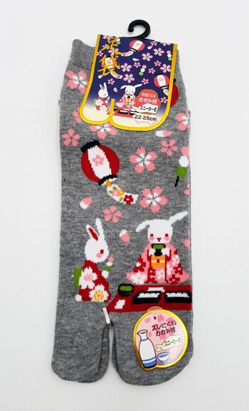 Chaussettes Japonaises Tabi en Coton et Motif Lapin et Thé Taille Fr 34 - 40 6