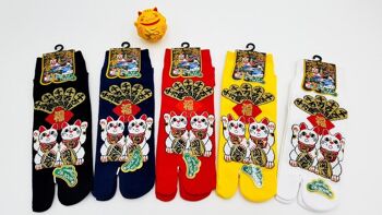 Chaussettes Japonaises Tabi en Coton et Motif Maneki Neko chat de la Fortune Made In Japan Taille Fr 40 - 45 1