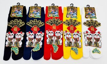 Chaussettes Japonaises Tabi en Coton et Motif Maneki Neko chat de la Fortune Made In Japan Taille Fr 40 - 45 3