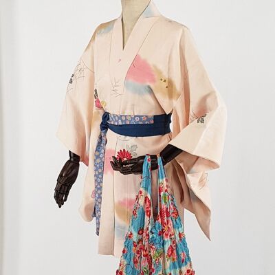 Shibori Bag bolso tote lavable y reutilizable hecho a mano en Japón, patrones de flores duraderos de bolsas a granel - Azul