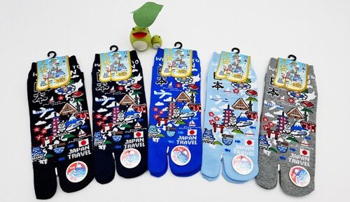 Chaussettes Japonaises Tabi en Coton et Motif Japan Travel Taille Fr 40 - 45