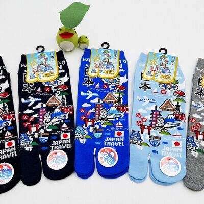 Japanese Tabi Socks in Cotton and Japan Travel Pattern Size Fr 40 - 45