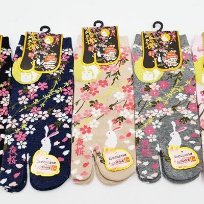 Short Japanese Tabi socks in cotton Rabbit pattern Cherry blossoms Size Fr 34 - 40, kutsushita geta sock kimono accessory