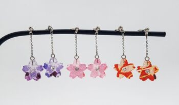 Japanese earrings sakura flowers, handmade made in japan accessories piercing ear Japan - Purple 1