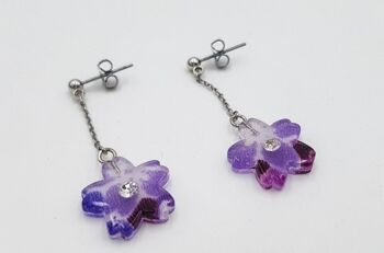 Japanese earrings sakura flowers, handmade made in japan accessories piercing ear Japan - Purple 2