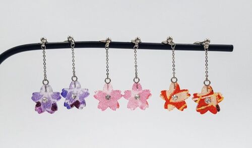 Japanese earrings sakura flowers, handmade made in japan accessories piercing ear Japan - Red