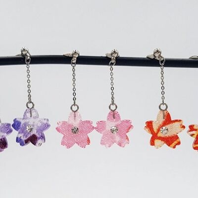 Japanese earrings sakura flowers, handmade made in japan accessories piercing ear Japan - Red