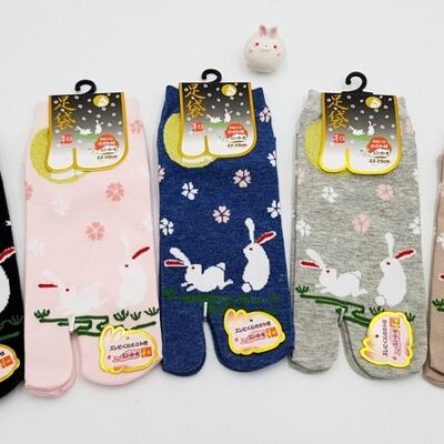 Japanese Tabi Socks in Cotton and Couple of Rabbits Pattern Size Fr 34 - 40