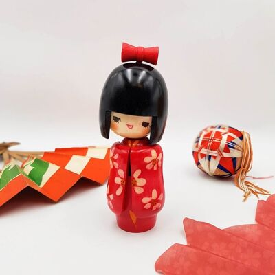 Bambola Kokeshi Ojyochu esclusiva statuetta in legno Giappone artigiano fatto a mano