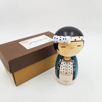 Poupée Kokeshi en bois peint bleu et blanc Wasshoi Boy, fait main artisanal 4