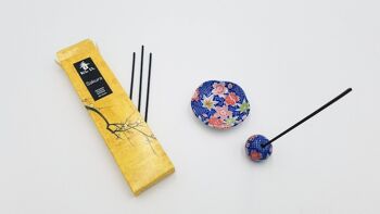 Door made-hand craft porcelain ceramic incense painted and handmade Japan round floral patterns (Set D) - Fleuri Noir 5