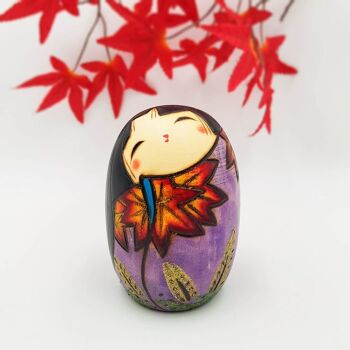 Poupée Kokeshi en bois Yamaji peint violet coloré figurine Japon fait main artisanal 3