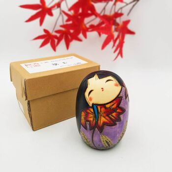 Poupée Kokeshi en bois Yamaji peint violet coloré figurine Japon fait main artisanal 6