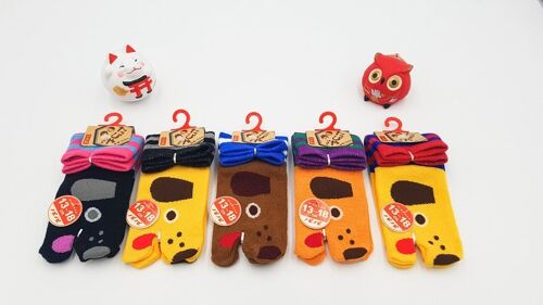 Chaussettes Japonaises Tabi Enfants en Coton et Motif Chien Made In Japan Taille Fr 22 - 37