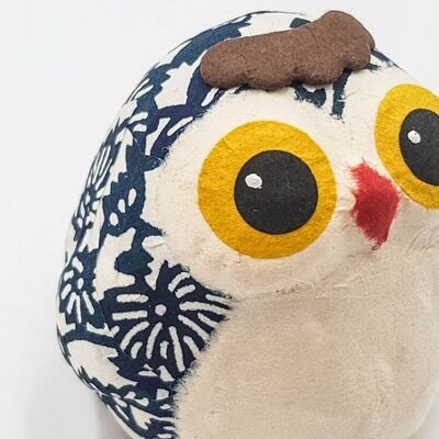 Lucky Blue Owl Katazome Paper Mache Figurine