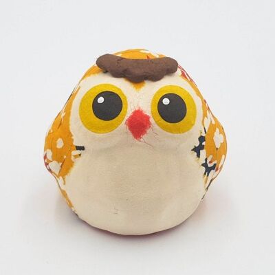 Paper Mache Katazome Yellow Owl Lucky Figurine