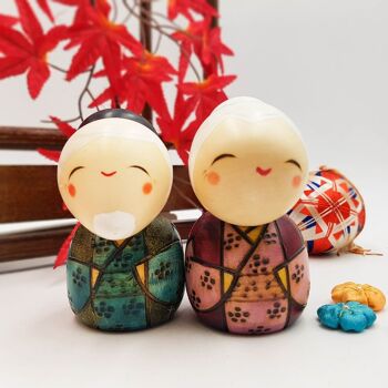 Poupée Kokeshi en bois peint Gochoujyu figurine couple Japon couple fait main artisanal 2