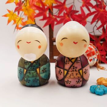 Poupée Kokeshi en bois peint Gochoujyu figurine couple Japon couple fait main artisanal 9